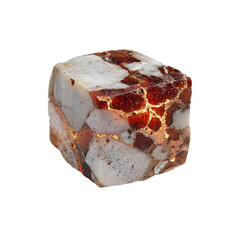 Illuminated Red and White Geode Cube, Natural Mineral Specimen