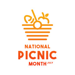 National Picnic Month. July. Gradient colors.