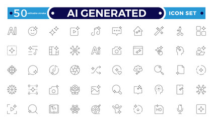 Artificial intelligence Outline icon set. featuring chat, magic, sparkle, stars, prompt, AI, creativity and ai generated icons minimal thin line web icon set. Editable stroke outline icon.