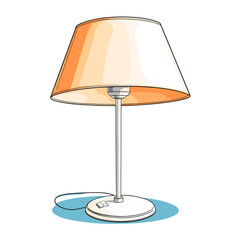 Simple table lamp with beige shade and cord on white background