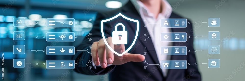 Poster a person interacting with a digital security interface.