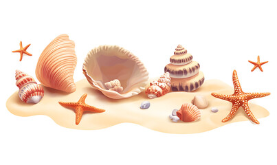 Obraz premium A collection of tropical beach travel elements and summer vacation scenes, perfect for commercial use and design assets.