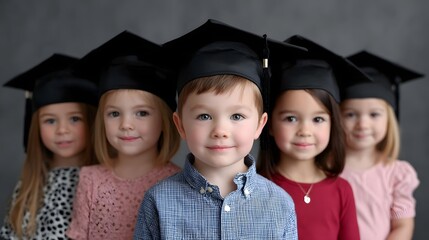 Smiling students in graduation gowns and caps pose for a group portrait.