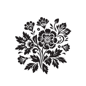 Floral motif black and white silhouette icon