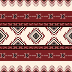 Navajo-inspired southwest seamless pattern with Native American and Aztec ethnic diamond motifs in burgundy and cream tones, perfect for textiles, rustic decor, or tribal fashion themes.