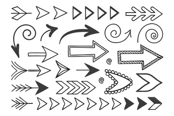 Hand-Drawn Arrows in Vector Format Featuring Circular and Zigzag Designs. Sketchy Black Arrows for Creative Design Templates, Navigation Icons, and Presentation Graphics.

