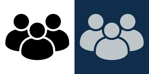 User group icon. Silhouettes of people representing community, network, or team. Flat style vector in black and white and dark blue background for apps, websites, or infographics.