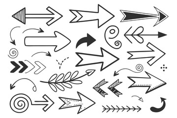 Hand-Drawn Vector Arrows Featuring Sketchy Circular, Swirled, and Zigzag Styles. Ideal for Infographic Elements, Navigation Icons, UI Layouts, and Graphic Design Projects.

