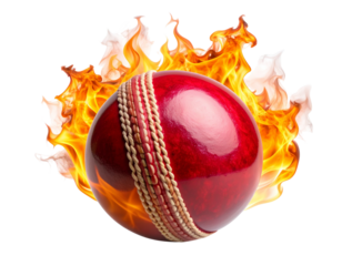 Cricket Ball Engulfed in Flames with Smoke and Glow, Transparent PNG