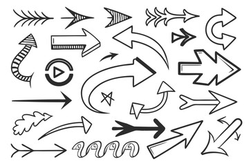 Obraz premium Hand-Drawn Arrows Set for Navigation and Infographics. Curved, Circular, and Swirled Arrow Vector Icons for UI Design Elements, Presentation Templates, and Branding.