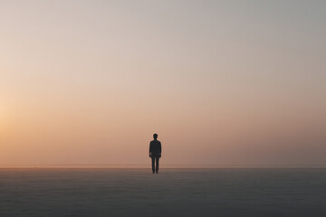 Fototapeta premium solitary volunteer standing against serene sunset embodying spirit of international volunteers day