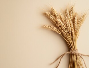 Wheat ears cluster on beige background