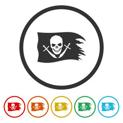Pirate flag icon. Set icons in color circle buttons