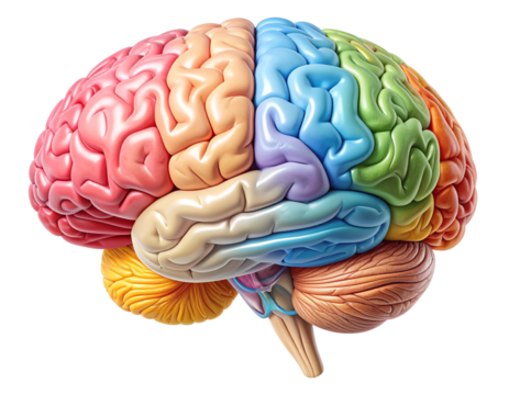 Side View of Human Brain with Labeled Lobes, Educational Diagram Style, Isolated PNG