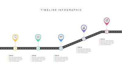 Business road map timeline infographic concept. with icons and 5 steps, Corporate milestones graphic elements. workflow layout, diagram, report, web design. Creative, Vector illustration.