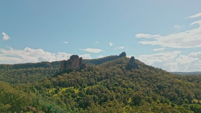 3 Sharp peaks on top of the mountain.