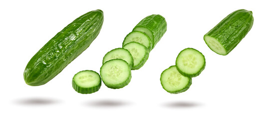 sliced cucumber isolated on white background. clipping path