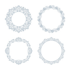 Set of decorative frames Elegant vector element for design in Eastern style, place for text. Floral gray and white borders. Lace illustration for invitations and greeting cards