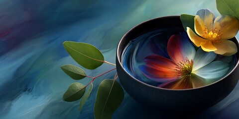 Spa Bowl with Herbal Flowers on a Gradient Background