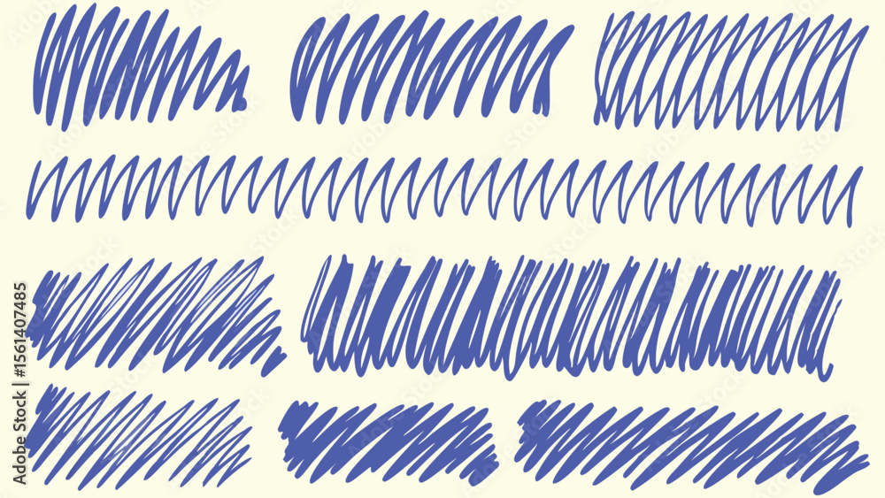 Poster hand drawn blue lines creating various wave patterns on a light background, artistic and decorative