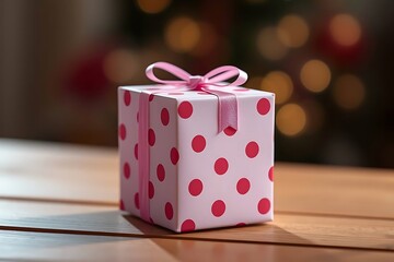 Adorable and charming 3D-rendered cube-shaped gift box with a ribbon, perfect for festive scenes, holiday packaging concepts, and cheerful decorative digital illustrations