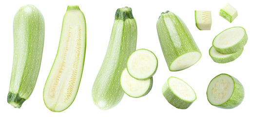 sliced green zucchini or marrow isolated on white background. clipping path