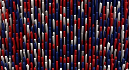 Fototapeta premium Patriotic 3D Bar Pattern - Abstract Background of Red, White, and Blue Vertical Rods, USA France Flag Colors Texture