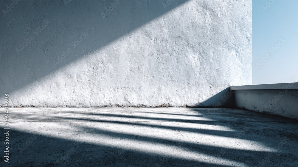 Poster minimal smooth white wall with subtle sunlight reflection, seamless and clean surface captured front