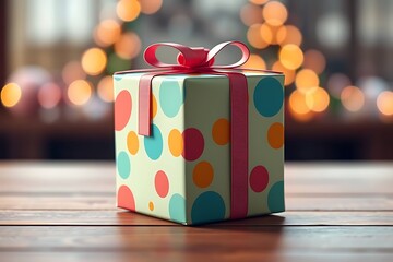 Adorable and charming 3D-rendered cube-shaped gift box with a ribbon, perfect for festive scenes, holiday packaging concepts, and cheerful decorative digital illustrations