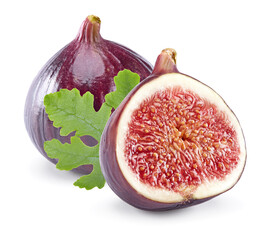 Fig fruit with green leaves isolated on white background. full depth of field. clipping path