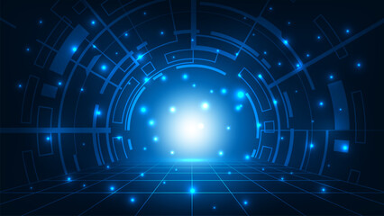 Digital hud ring technology concept blue background, Futuristic blue digital background.