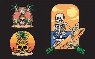 Vector set of a summer skull illustration