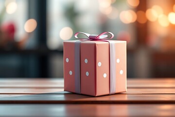 Adorable and charming 3D-rendered cube-shaped gift box with a ribbon, perfect for festive scenes, holiday packaging concepts, and cheerful decorative digital illustrations