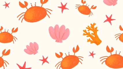 Obraz premium Sea computer wallpaper doodle pattern, beige background