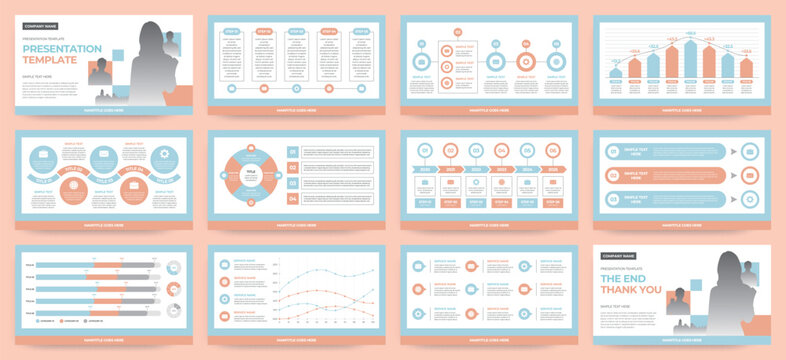 Modern Coral and Sky Blue Startup Pitch Deck and Campaign Deck Presentation Template with Infographics. Creative educational presentation template with infographic slides and minimal pastel design.