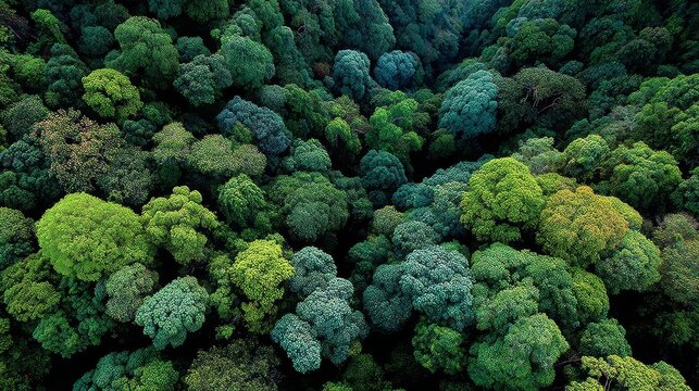 Dense Amazon forest canopy from top view with lush green trees covering vast tropical rainforest, showcasing biodiversity, natural ecosystem, conservation, and vibrant wilderness environment