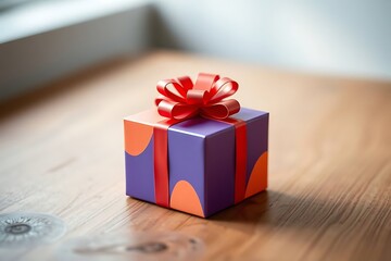 Adorable and charming 3D-rendered cube-shaped gift box with a ribbon, perfect for festive scenes, holiday packaging concepts, and cheerful decorative digital illustrations