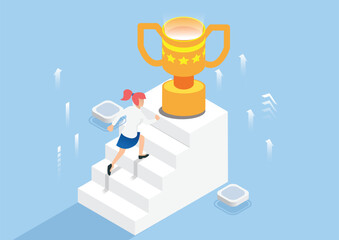isometric ran towards the target, Business Concept Simple Vector of Overcome Obstacles to Success. - Vector illustration