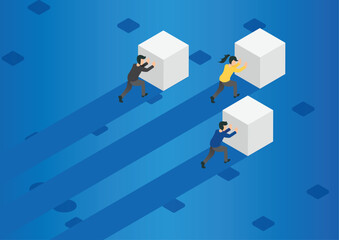 isometric ran towards the target, Business Concept Simple Vector of Overcome Obstacles to Success. - Vector illustration