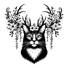 Cat with Floral Antlers
