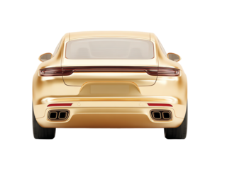 golden car back view isolated on transparent background