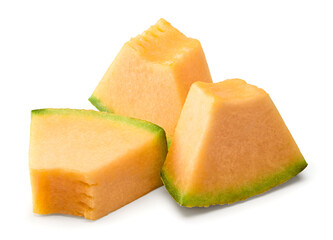 Sliced cantaloupe melon isolated on white background. clipping path