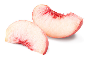 cut of peach fruit isolated on white background. clipping path
