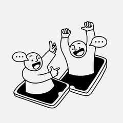 Texting character doodle clipart, social media concept