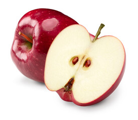 half of red apple isolated on white background. clipping path