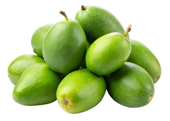 green mangoes cluster of unripe fruit isolated on white background, PNG