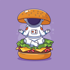 cute Astronaut Meditating on a Burger vector illustration