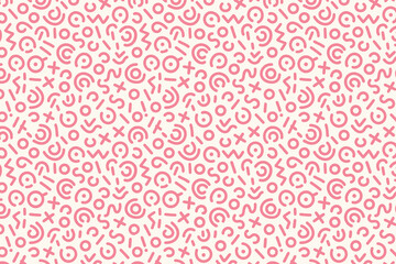 Retro 80s seamless pattern with abstract shapes. Memphis style doodle background with geometric lines and squiggles. Vector wallpaper.