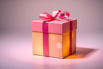 Adorable and charming 3D-rendered cube-shaped gift box with a ribbon, perfect for festive scenes, holiday packaging concepts, and cheerful decorative digital illustrations