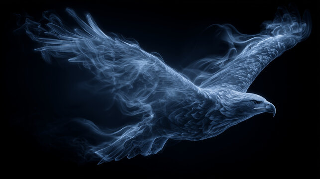 Delicate smoke streams morphing into a soaring eagle in mid-flight